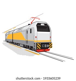 Futuristic locomotive. Vector art in gray-yellow tones