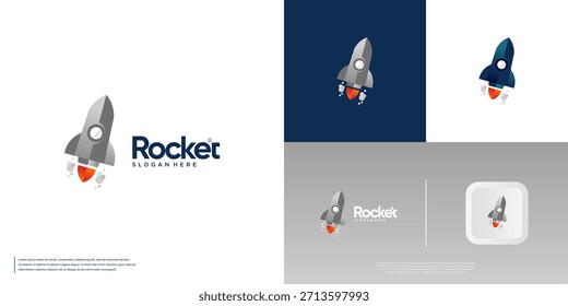 Futuristic logo with abstract rocket, modern technological innovation, graphic design illustration.