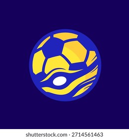 Un logotipo futurista con el planeta Júpiter entrelazado con un balón de fútbol, que simboliza la fuerza y la energía cósmica.