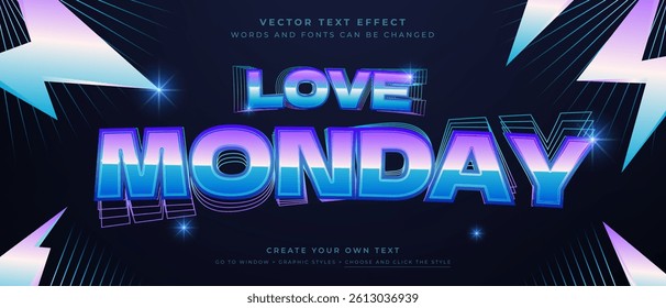 Futuristic love monday text effect with neon glow