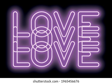 Futuristic love slogan print with 3D purple neon sign effect for girl - woman tee t shirt poster or sticker