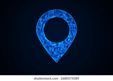 Futuristisches Low-Poly-Leuchten blau Lage Pin-Symbol, Polygonnetz GPS-Marker Design 