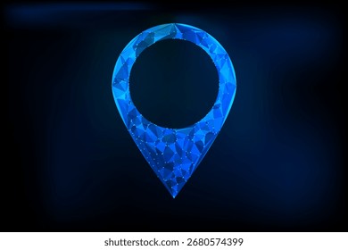 Icono azul brillante del perno de la ubicación del poli bajo futurista, diseño poligonal del marcador de GPS de la malla 