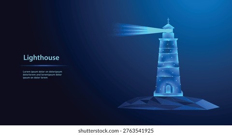 Futuristic Low Poly Lighthouse with Glowing Beam, Navigation and Guidance Concept, Abstract Maritime Technology Illustration