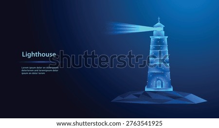Futuristic Low Poly Lighthouse with Glowing Beam, Navigation and Guidance Concept, Abstract Maritime Technology Illustration