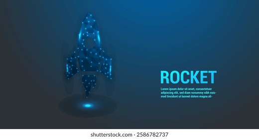 Futuristic Low Poly Rocket Design on a Dark Blue Gradient Background – Sleek, Geometric, and Minimalist Spacecraft for Digital Art, 3D Modeling, Sci-Fi Concepts, and Space Exploration Aesthetics