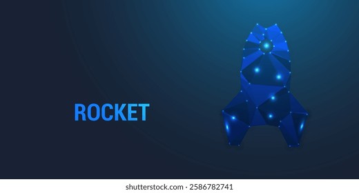 Futuristic Low Poly Rocket Design on a Dark Blue Gradient Background – Sleek, Geometric, and Minimalist Spacecraft for Digital Art, 3D Modeling, Sci-Fi Concepts, and Space Exploration Aesthetics