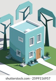 Futuristic Low Poly Suburban Architecture