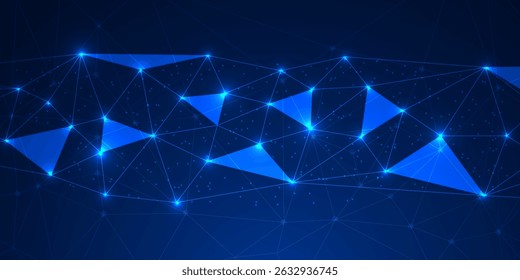 Conjunto de Fundo de Rede de Tecnologia de Poli Baixa Futurista - Malha Digital Azul e Conexões Brilhantes

