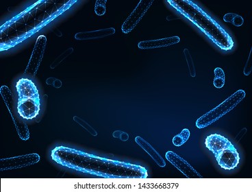 Futuristic low polygonal bacteria bacilli background with space for text on dark blue. Healthcare, bacterial infection research concept. Modern wireframe design vector illustration.