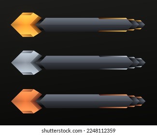 Futuristic lower third title banners with gold, silver and bronze borders for video streaming and braking news headline