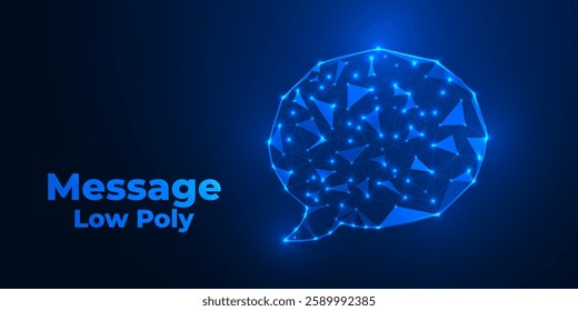 Futuristic Low-Poly E-Mail Icon on Blue Background with Digital Wireframe Design, Geometric Shapes, and Tech-Inspired Abstract Elements for Modern Aesthetics