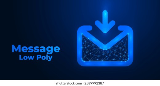 Futuristic Low-Poly E-Mail Icon on Blue Background with Digital Wireframe Design, Geometric Shapes, and Tech-Inspired Abstract Elements for Modern Aesthetics