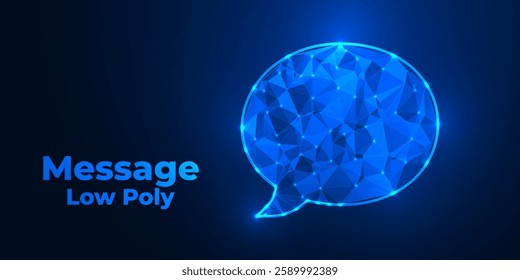 Futuristic Low-Poly E-Mail Icon on Blue Background with Digital Wireframe Design, Geometric Shapes, and Tech-Inspired Abstract Elements for Modern Aesthetics