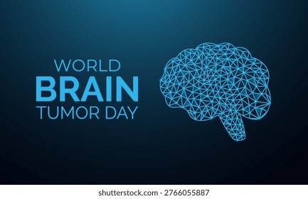 Futuristic low-poly vector illustration for World Brain Tumor Day, featuring digital brain structure and glowing tumor highlight in a modern medical concept.
