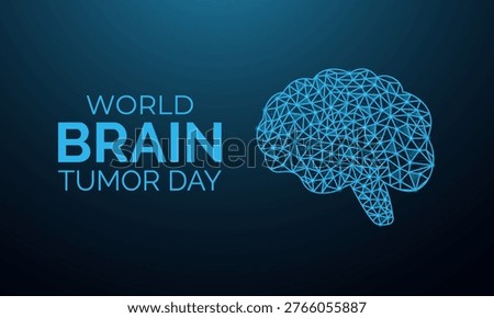 Futuristic low-poly vector illustration for World Brain Tumor Day, featuring digital brain structure and glowing tumor highlight in a modern medical concept.