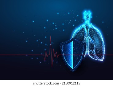 Futuristic Lungs Protection, Pulmonary Diseases Health Care Concept With Anatomical Lungs And Shield