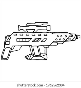 Futuristic machine gun with optical sight in doodle style. Coloring for children.