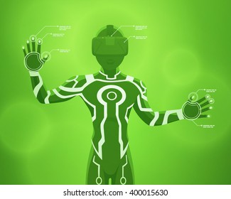 Futuristic male figure in the VR headset. Vector concept illustration