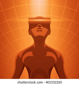 Futuristic male figure in the VR headset. Vector concept illustration
