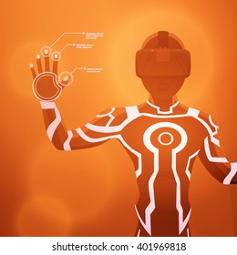 Futuristic male figure in the VR headset. Vector concept illustration