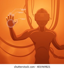 Futuristic male figure in the VR headset. Vector concept illustration