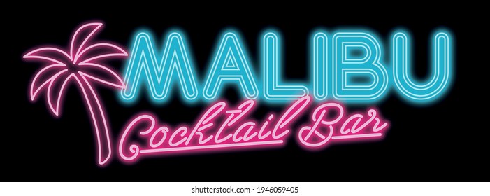 Futuristic malibu cocktail bar slogan print with 3D neon sign effect for man - woman tee t shirt poster or sticker