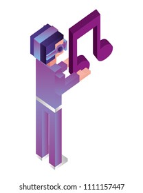 futuristic man with glasses virtual reality and note music isometric avatar
