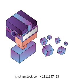futuristic man with glasses virtual reality and cubes isometric icon
