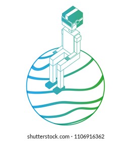 futuristic man with planet isometric avatar