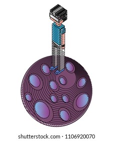 futuristic man with planet isometric avatar