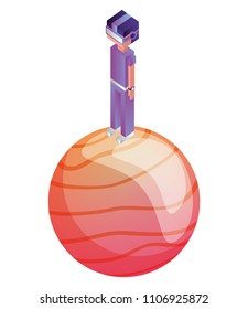futuristic man with planet isometric avatar