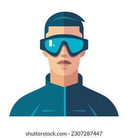 A futuristic man in protective eyewear isolated