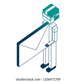 futuristic man with reality virtual mask and envelope isometric