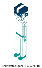 futuristic man with reality virtual mask isometric
