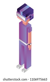 futuristic man with reality virtual mask isometric