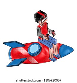 futuristic man with rocket isometric avatar