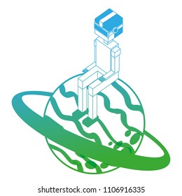 futuristic man with saturn planet isometric avatar