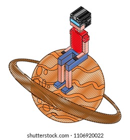 futuristic man with saturn planet isometric avatar