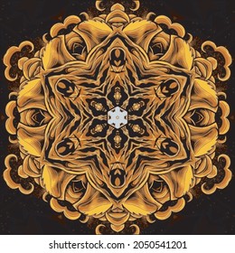 Futuristic mandala design with golden brown and gold lights