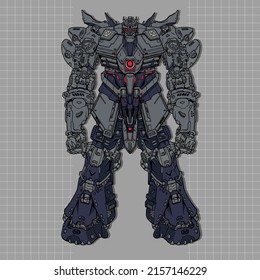Futuristic Manga Giant Mecha Robot Builded By Head Arm Body Leg Weapon Illustration Premium Vector