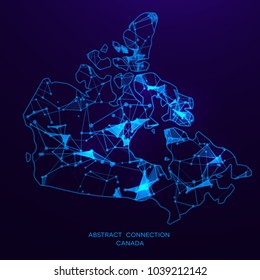 Futuristic map of Canada consisting of connecting lines and points. Polygonal texture. Abstract network connection . Digital country map . Technology vector illustration .