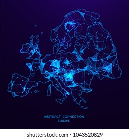 Futuristic map of Europe consisting of connecting lines and points. Polygonal texture. Abstract network connection . Digital country map . Technology vector illustration .
