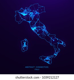 Futuristic map of Italy consisting of connecting lines and points. Polygonal texture. Abstract network connection . Digital country map . Technology vector illustration .