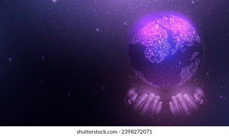Futuristic map of the planet. World map. Globalization internet and technology, cyber security. Abstract background with glowing planet Earth. Vector illustration. 