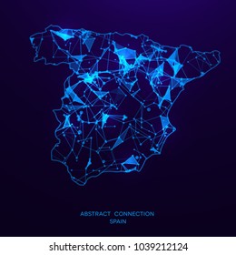 Futuristic map of Spain consisting of connecting lines and points. Polygonal texture. Abstract network connection . Digital country map . Technology vector illustration .