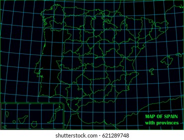 Futuristic map of Spain with provinces and autonomous communities. Vector file. Elements of this image furnished by NASA