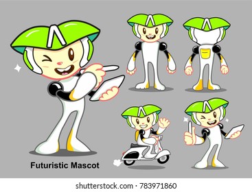 Futuristic Mascot with Green Helm