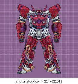 Robot mecha futurista construido por vectores premium de ilustración de arma en el brazo de la cabeza