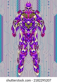 Futuristic mecha robot builded by head arm body illustration